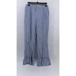 ZARA Women's Blue-White Striped Relaxed Fit Straight Leg Wide-Cuff Pant SZ M